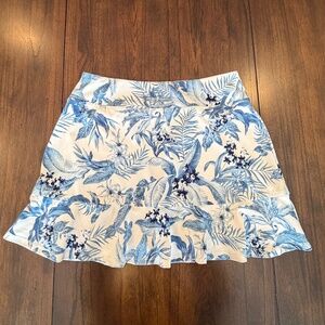 Tommy Bahama Tabu Jungle White & Blue Golf Tennis Ruffle Hem Skort, Size Medium